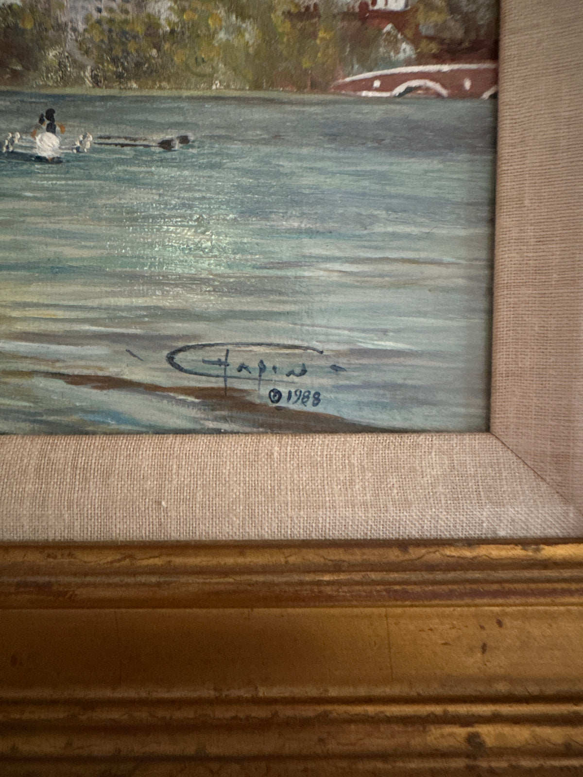 Late 20th, Vintage Ivy League Painting, Harvard Boat Club, Charles River Boston, Nautical Painting by Chapin