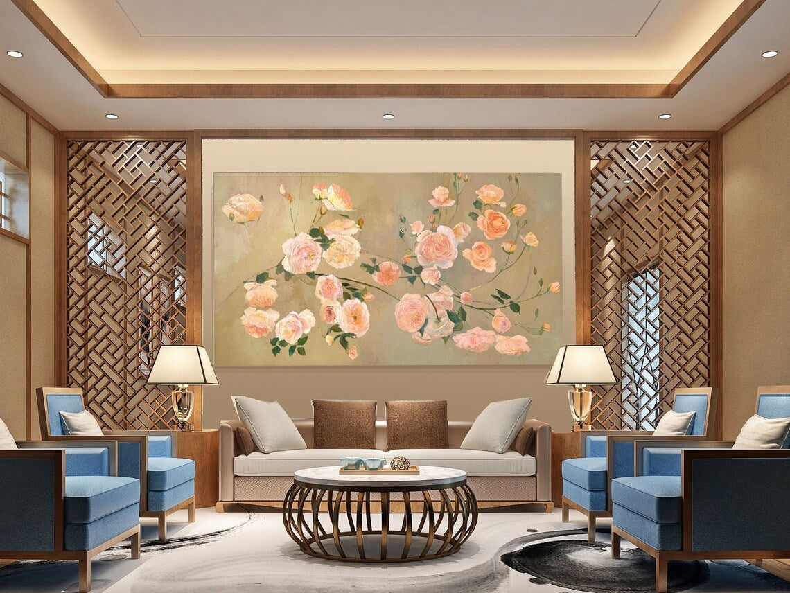 Transform an entire room with the breathtaking scale of a grand-format fine art mural. Measuring an impressive 90"x 67.5', this statement piece features deeply detailed English Roses,