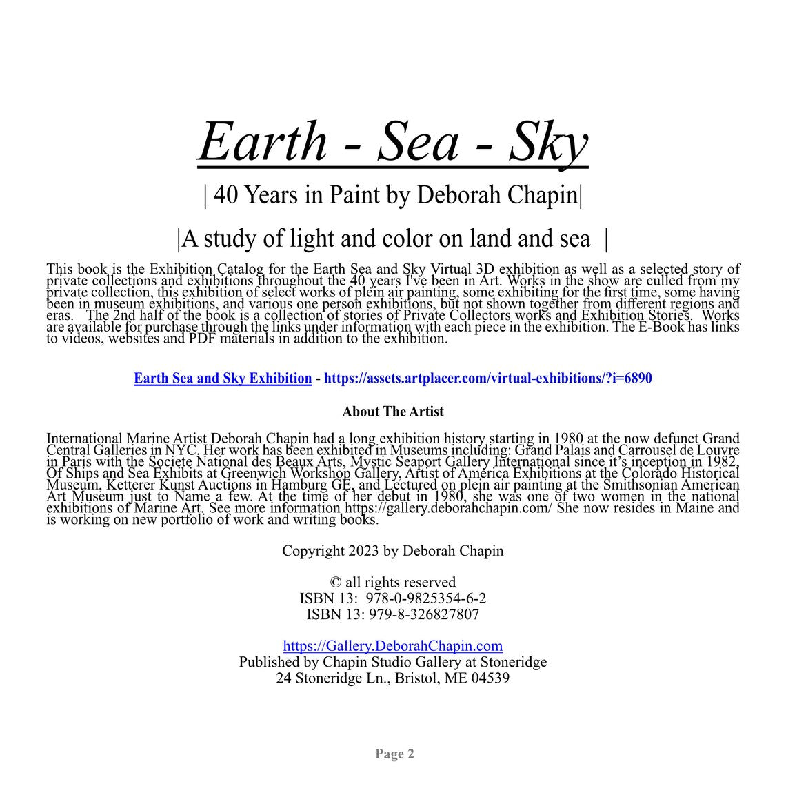 Earth Sea Sky Art Book, Deborah Chapin Paintings, Exhibition Catalog